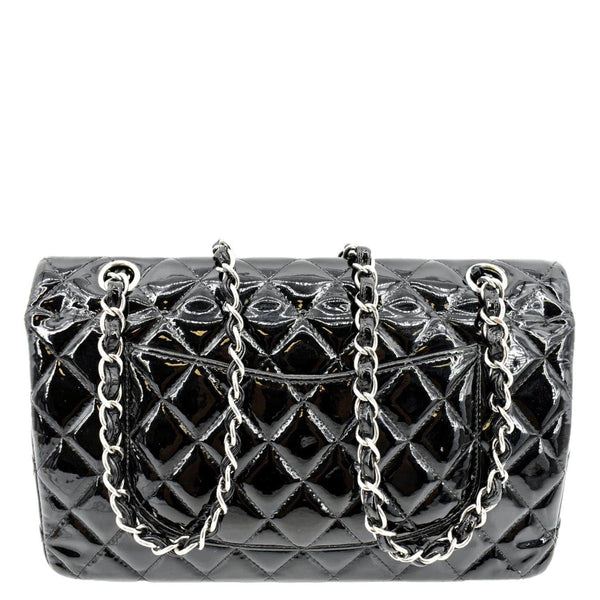 CHANEL Classic Medium Double Flap Patent Leather Shoulder Bag Black