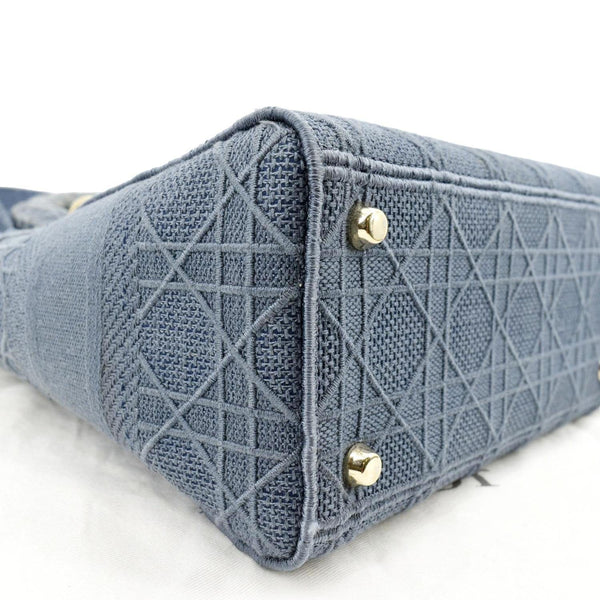 Christian Dior Lady D-Lite Canvas Crossbody Bag in denim blue color - Bottom Left