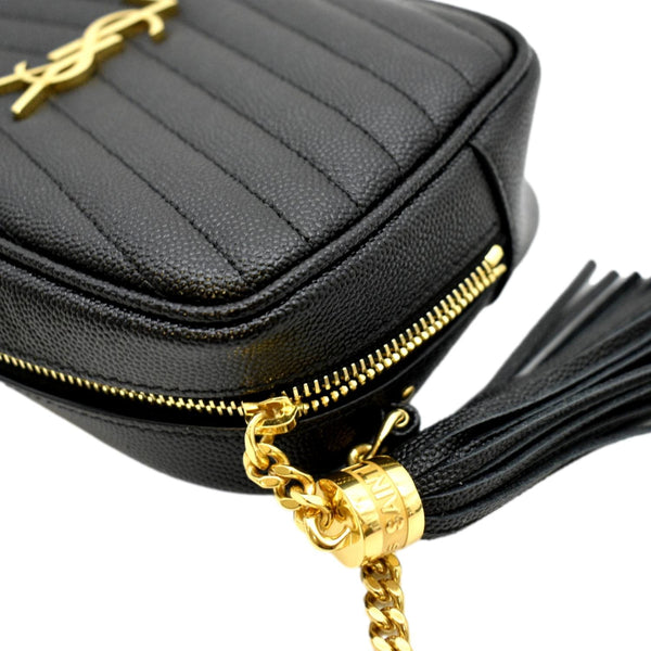 YVES SAINT LAURENT Lou Chevron Leather Camera Crossbody Bag Black