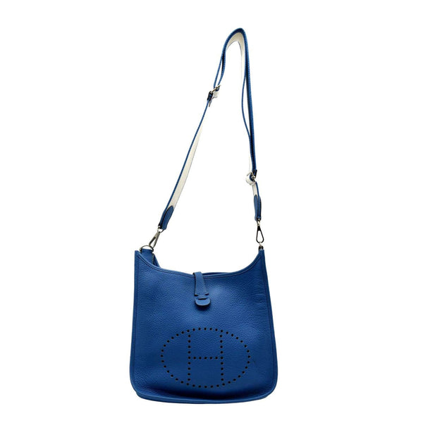 HERMES Evelyne GM Taurillon Clemence Crossbody Bag Blue