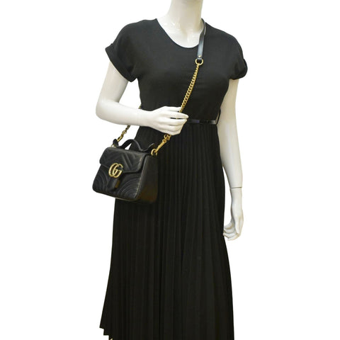 GUCCI GG Marmont Leather Top Handle Crossbody Bag Black 547260