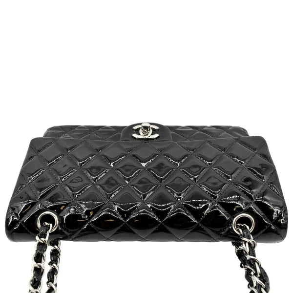 CHANEL Classic Medium Double Flap Patent Leather Shoulder Bag Black