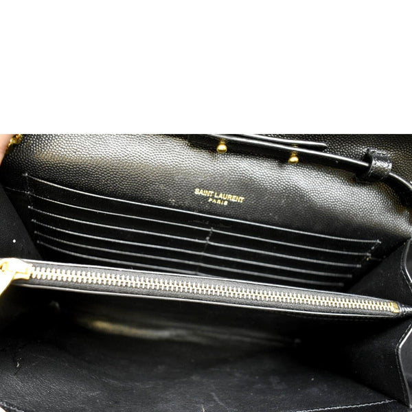 YVES SAINT LAURENT Chevron Grain De Poudre Envelope Chain Bag Black