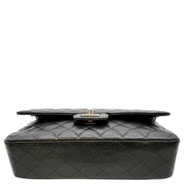 CHANEL Classic Medium Double Flap Quilted Caviar Leather Shoulder Bag Black
