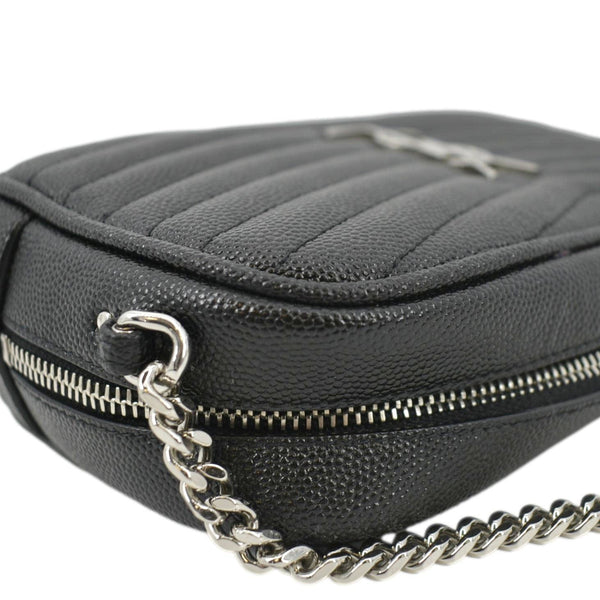YVES SAINT LAURENT Lou Chevron Leather Camera Crossbody Bag Black