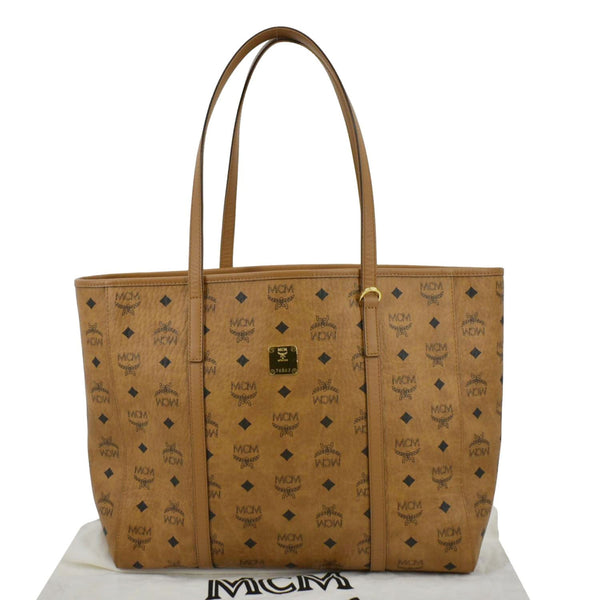 MCM Reversible Liz Medium Visetos Canvas Shopper Tote Bag Cognac