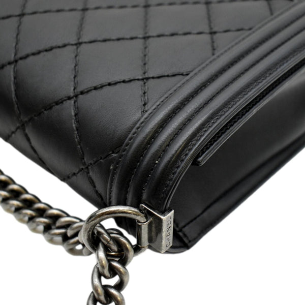 CHANEL Wild Stitch Boy Quilted Lambskin Leather Shoulder Bag Black