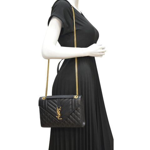 YVES SAINT LAURENT Envelope Flap Matelasse Leather Crossbody Bag Black