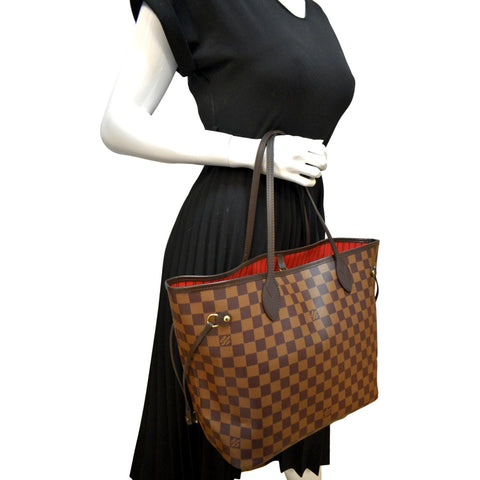 LOUIS VUITTON Neverfull MM Damier Ebene Tote Bag Brown