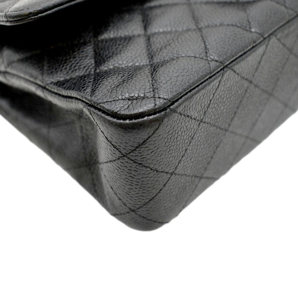 CHANEL Classic Medium Double Flap Quilted Caviar Leather Shoulder Bag Black
