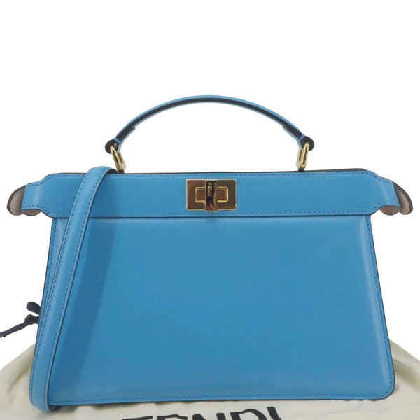 Angled view of FENDI Peekaboo I SEE U bag in blue