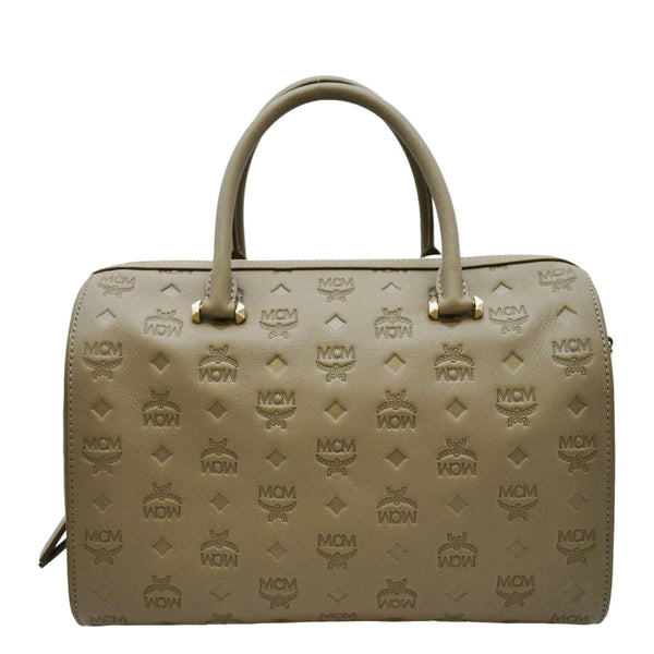 MCM Visetos Essential Leather Boston Bag Taupe