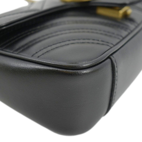 GUCCI GG Marmont Mini Leather Shoulder Bag Black 446744