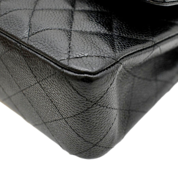 CHANEL Classic Medium Double Flap Quilted Caviar Leather Shoulder Bag Black