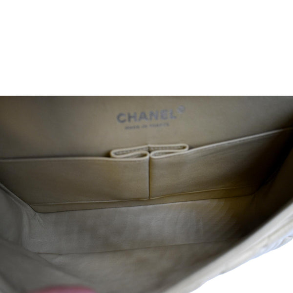 CHANEL Classic Medium Double Flap Quilted Leather Shoulder Bag Beige