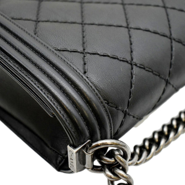 CHANEL Wild Stitch Boy Quilted Lambskin Leather Shoulder Bag Black