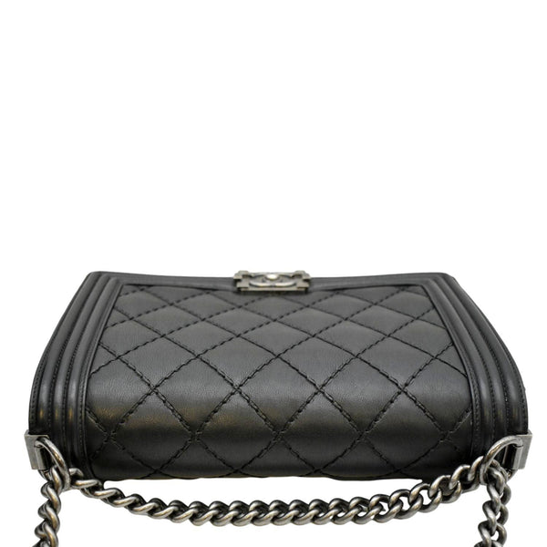 CHANEL Wild Stitch Boy Quilted Lambskin Leather Shoulder Bag Black