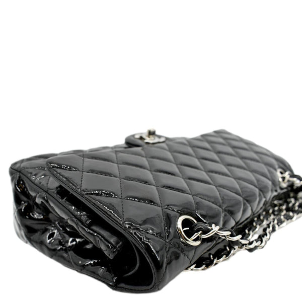 CHANEL Classic Medium Double Flap Patent Leather Shoulder Bag Black