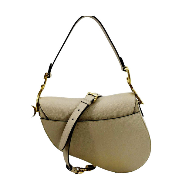 CHRISTIAN DIOR Saddle Grained Calfskin Leather Shoulder Bag Beige