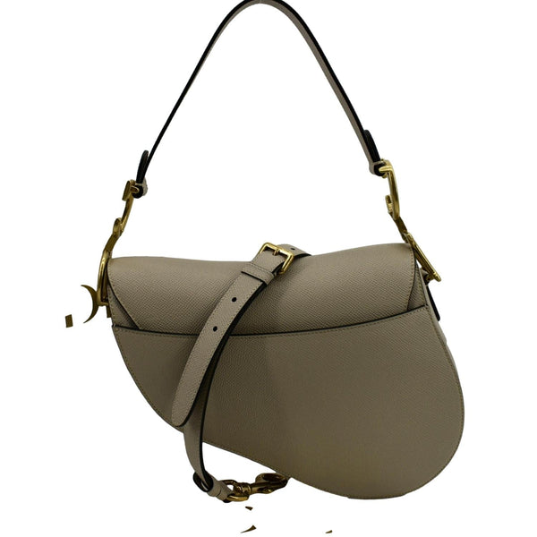 CHRISTIAN DIOR Saddle Grained Calfskin Leather Shoulder Bag Beige