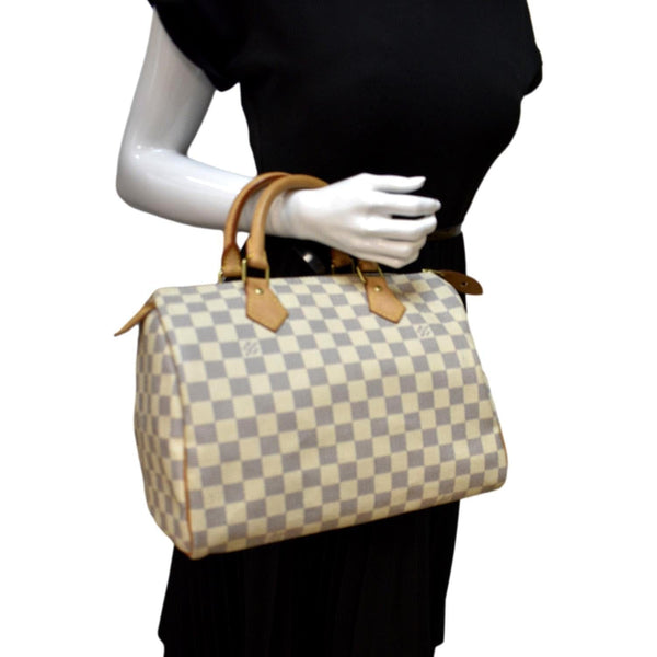 LOUIS VUITTON Speedy 30 Damier Azur Satchel Bag White