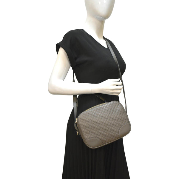 Gucci Bree GG Guccissima Leather Crossbody Bag in Grey - Full View