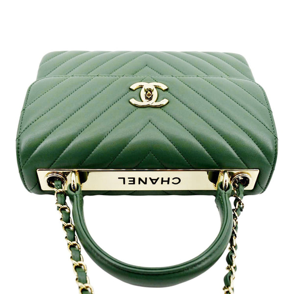 CHANEL Trendy CC Chevron Top Handle Flap Shoulder Bag Green