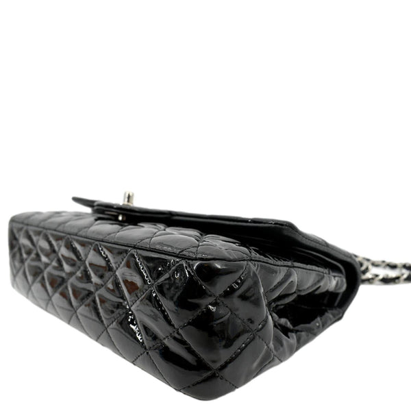 CHANEL Classic Medium Double Flap Patent Leather Shoulder Bag Black