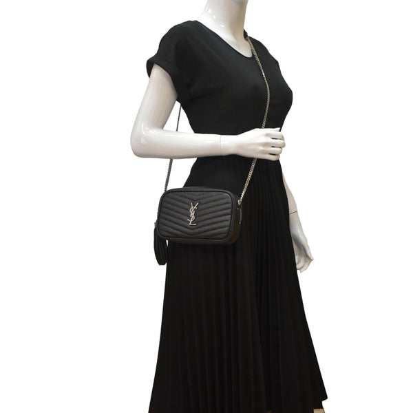 YVES SAINT LAURENT Lou Chevron Leather Camera Crossbody Bag Black