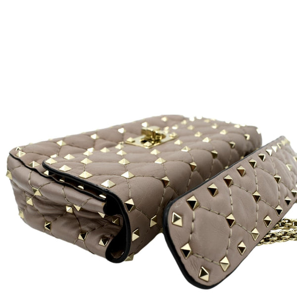 VALENTINO Rockstud Spike Quilted Leather Top Handle Crossbody Bag Poudre