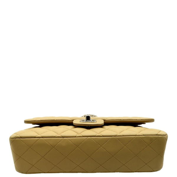 CHANEL Classic Medium Double Flap Quilted Leather Shoulder Bag Beige