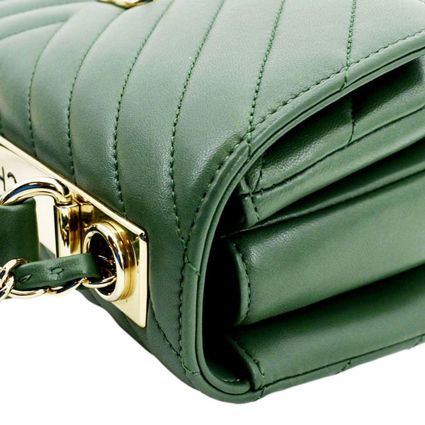 CHANEL Trendy CC Chevron Top Handle Flap Shoulder Bag Green
