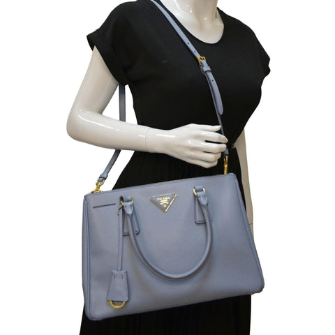 PRADA Galleria Double-Zip small Saffiano Leather Tote Bag Light Blue