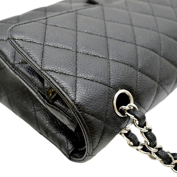 CHANEL Classic Medium Double Flap Quilted Caviar Leather Shoulder Bag Black