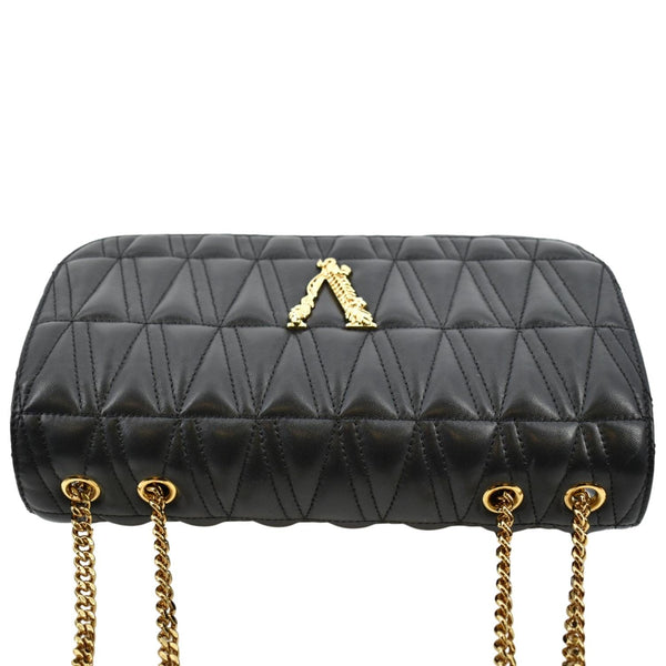 VERSACE Virtus Flap Lambskin Leather Crossbody Bag Black