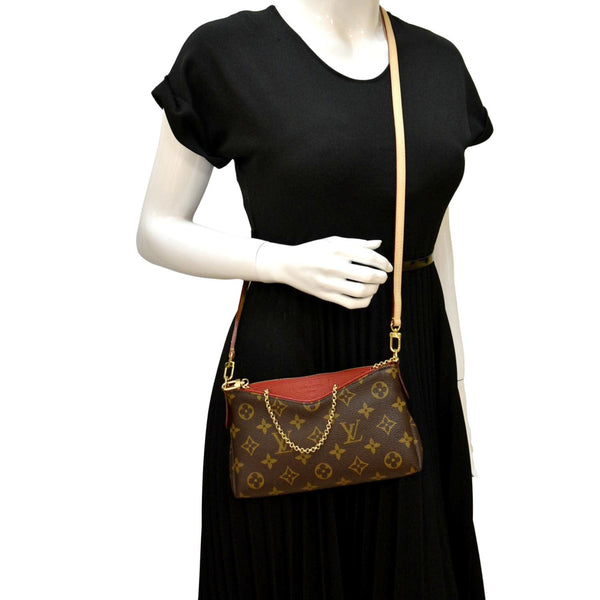 LOUIS VUITTON Pallas Monogram Canvas Clutch Crossbody Bag Brown