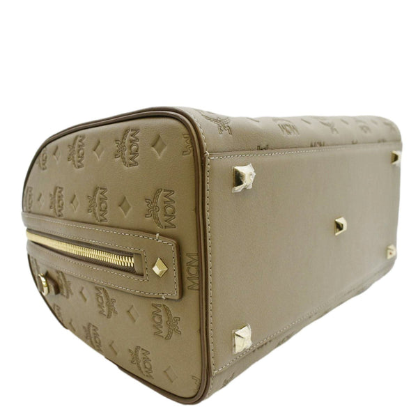 MCM Visetos Essential Leather Boston Bag Taupe