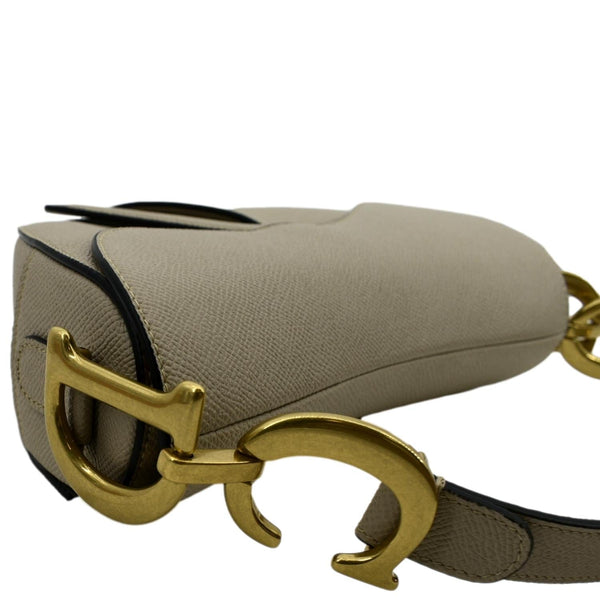 CHRISTIAN DIOR Saddle Grained Calfskin Leather Shoulder Bag Beige