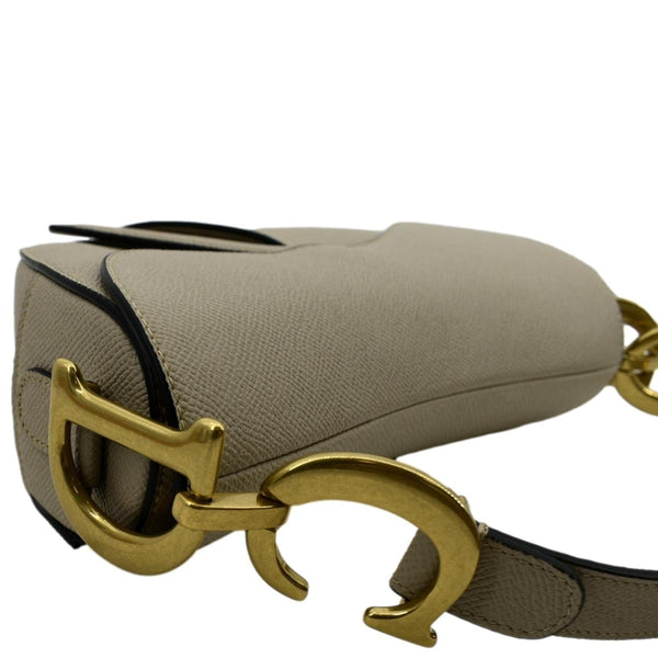 CHRISTIAN DIOR Saddle Grained Calfskin Leather Shoulder Bag Beige