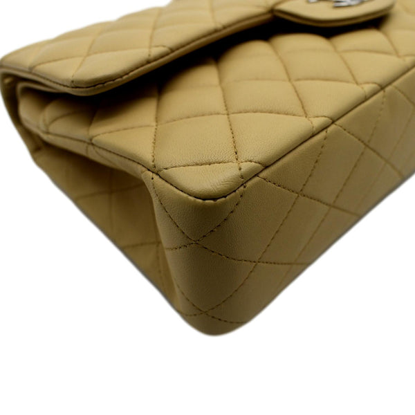 CHANEL Classic Medium Double Flap Quilted Leather Shoulder Bag Beige