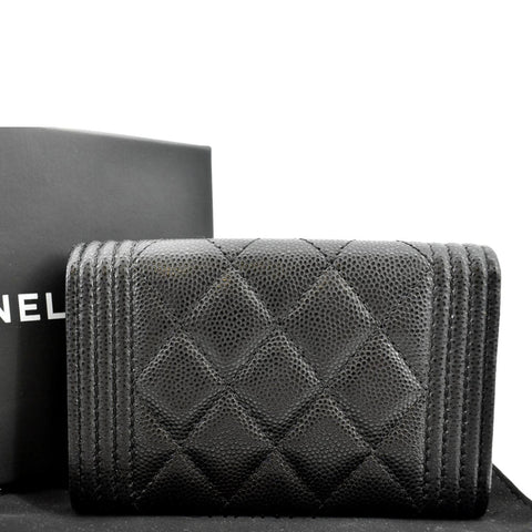 CHANEL CC Flap Quilted Caviar Leather Card Holder Black