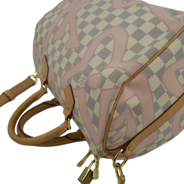 LOUIS VUITTON Tahitienne Speedy 30 Damier Azur Satchel Bag Rose Ballerine