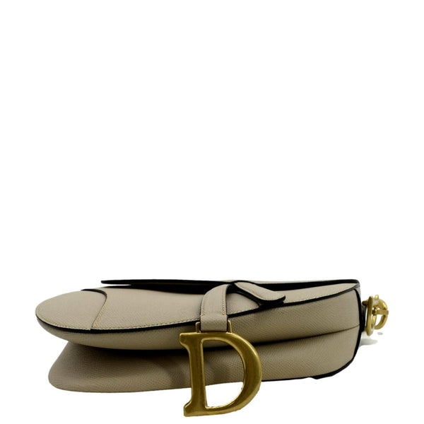 CHRISTIAN DIOR Saddle Grained Calfskin Leather Shoulder Bag Beige