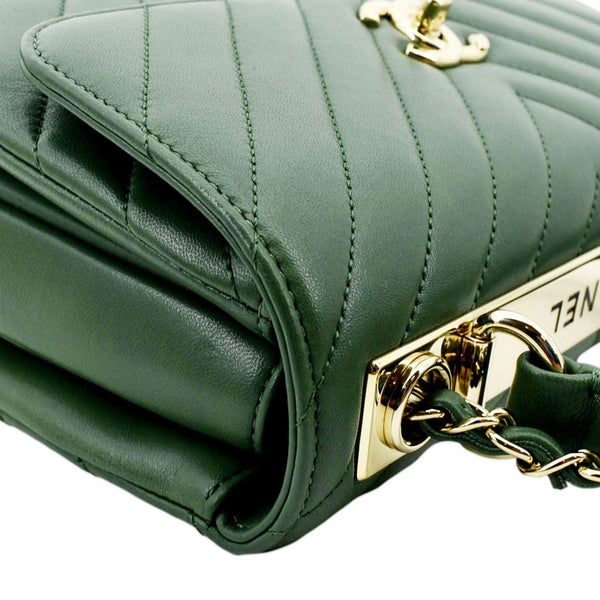 CHANEL Trendy CC Chevron Top Handle Flap Shoulder Bag Green