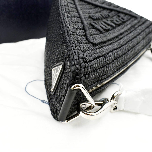 PRADA Triangle Raffia Shoulder Bag Black