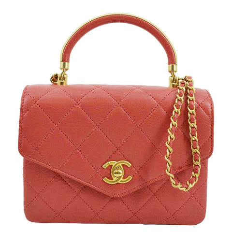 CHANEL Top Handle Quilted Leather Shoulder Bag Red