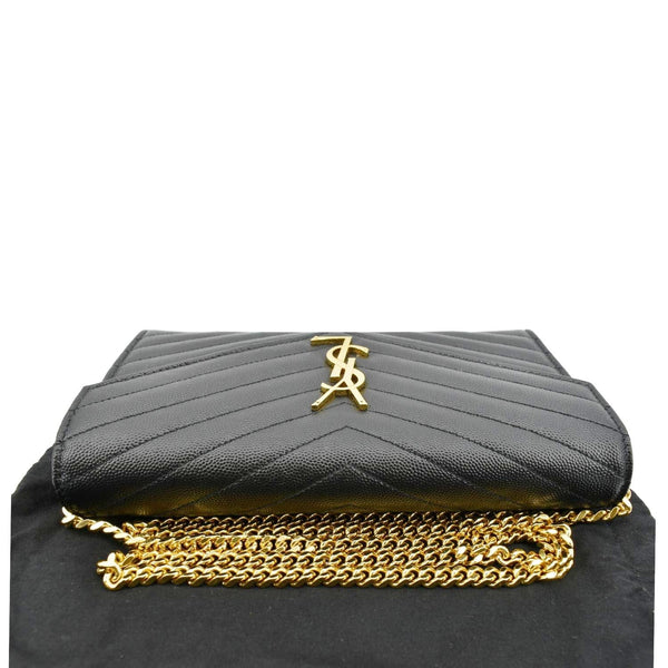 YVES SAINT LAURENT Chevron Grain De Poudre Envelope Chain Bag Black