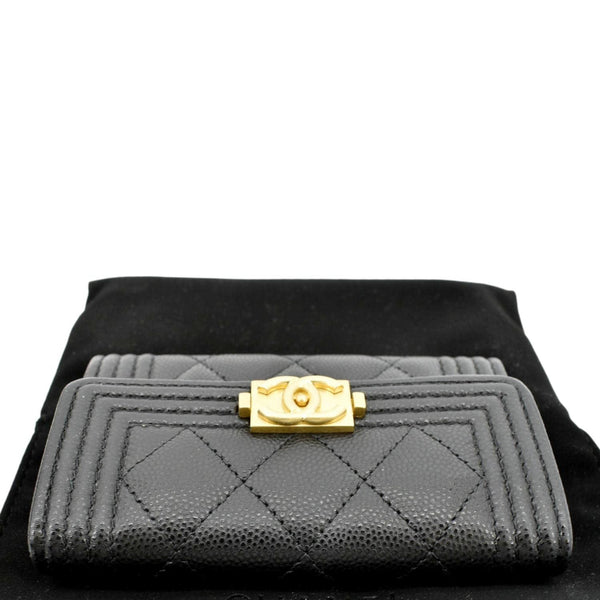 CHANEL CC Flap Quilted Caviar Leather Card Holder Black