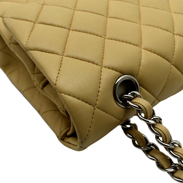 CHANEL Classic Medium Double Flap Quilted Leather Shoulder Bag Beige