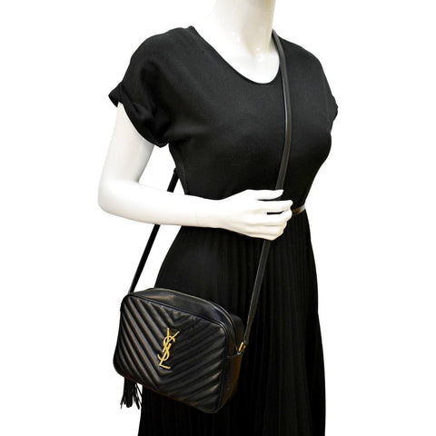 YVES SAINT LAURENT Lou Chevron Leather Camera Crossbody Bag Black